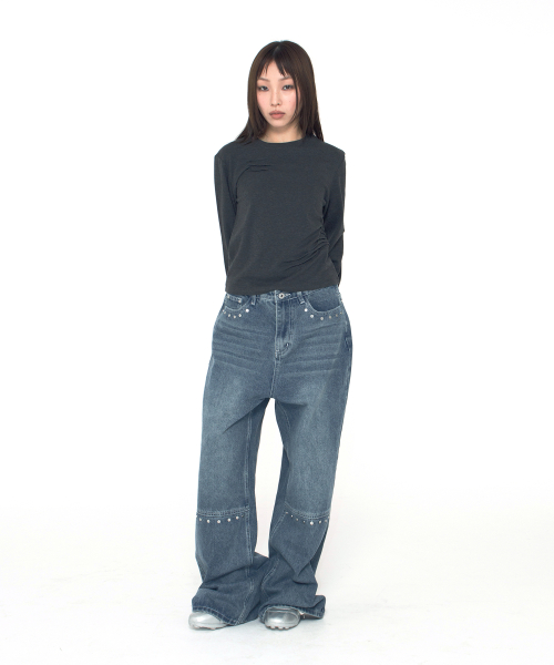 소프트 세미 크롭 핀턱 디테일 라운드넥 롱 슬리브 티셔츠 _3COLOR