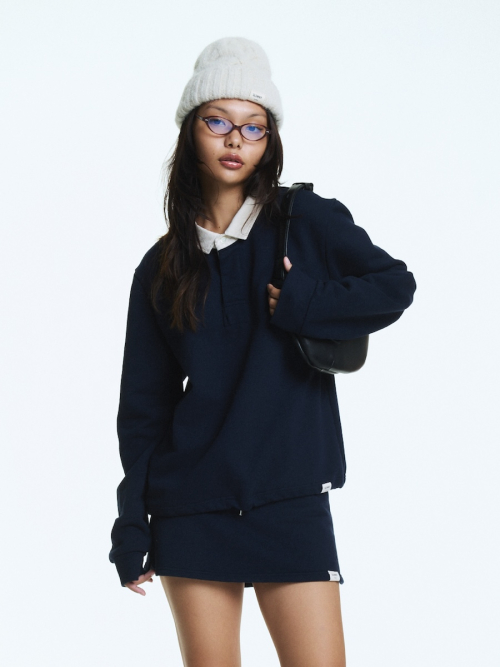 G CONTRAST POLO LONG SLEEVE (NAVY)