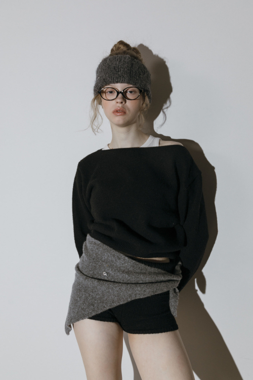 [RABBIT FUR] COIN HAIR BANDANA_CHARCOAL