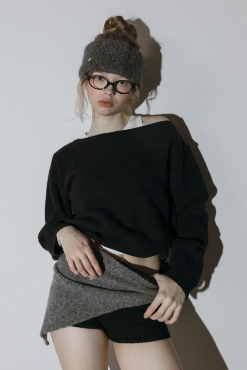[RABBIT FUR] COIN HAIR BANDANA_CHARCOAL
