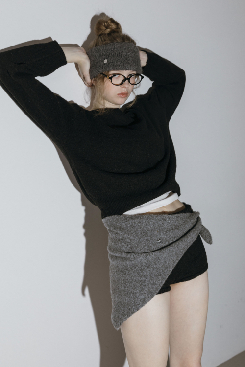 [RABBIT FUR] COIN HAIR BANDANA_CHARCOAL