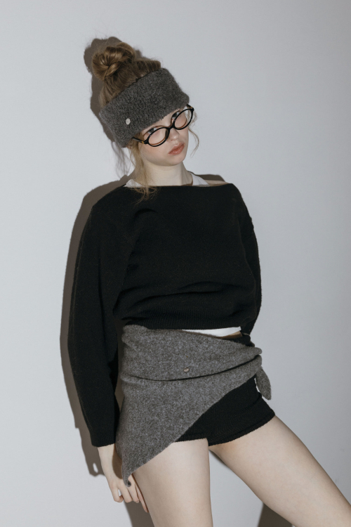 [RABBIT FUR] COIN HAIR BANDANA_CHARCOAL