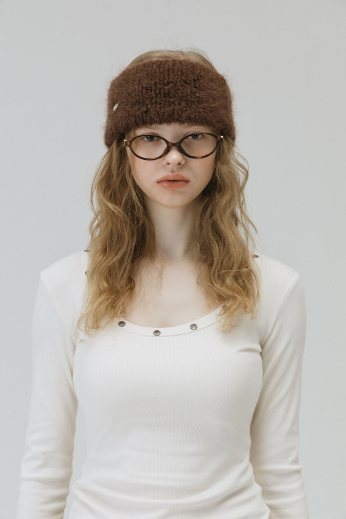 [RABBIT FUR] COIN HAIR BANDANA_DARK BROWN