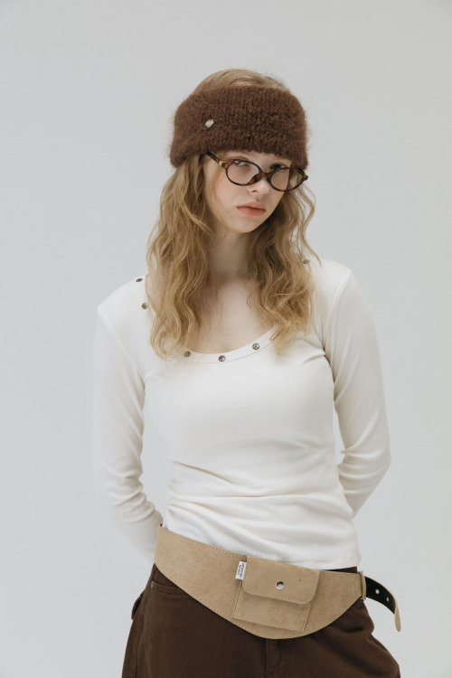 [RABBIT FUR] COIN HAIR BANDANA_DARK BROWN