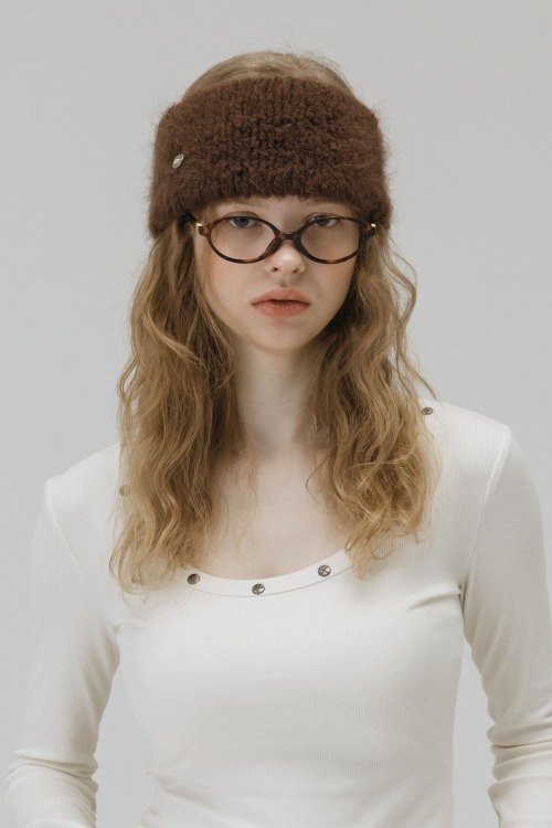 [RABBIT FUR] COIN HAIR BANDANA_DARK BROWN