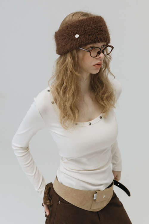[RABBIT FUR] COIN HAIR BANDANA_DARK BROWN