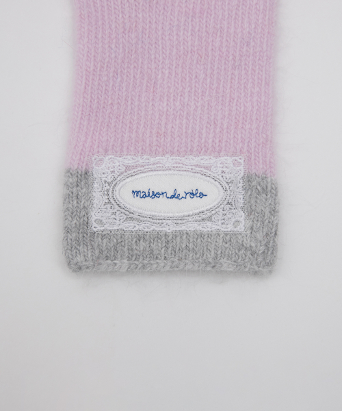 LACE LABEL TWO-TONE GLOVES PINK