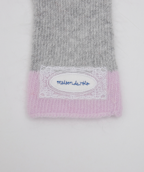 LACE LABEL TWO-TONE GLOVES MELANGE GRAY
