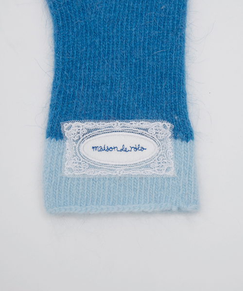 LACE LABEL TWO-TONE GLOVES BLUE