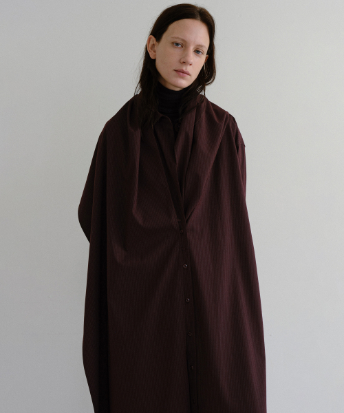 LENAIRE SCARF SHIRT DRESS (BLACK CHERRY STRIPE)