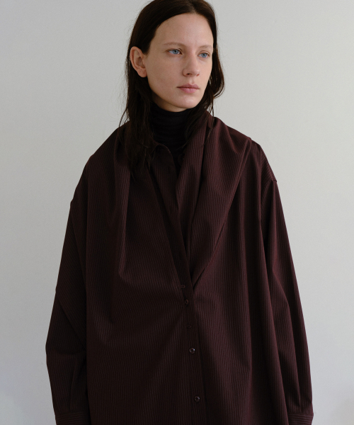 LENAIRE SCARF SHIRT DRESS (BLACK CHERRY STRIPE)