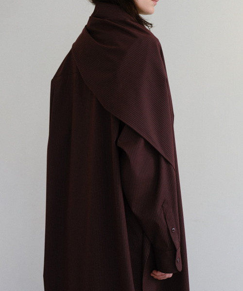 LENAIRE SCARF SHIRT DRESS (BLACK CHERRY STRIPE)