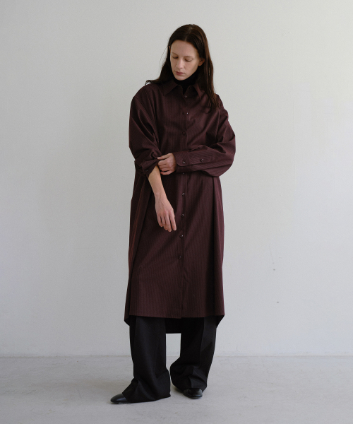 LENAIRE SCARF SHIRT DRESS (BLACK CHERRY STRIPE)