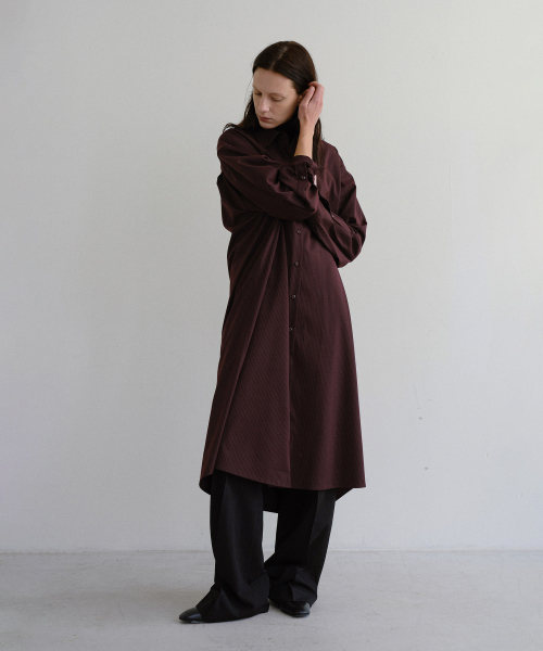 LENAIRE SCARF SHIRT DRESS (BLACK CHERRY STRIPE)