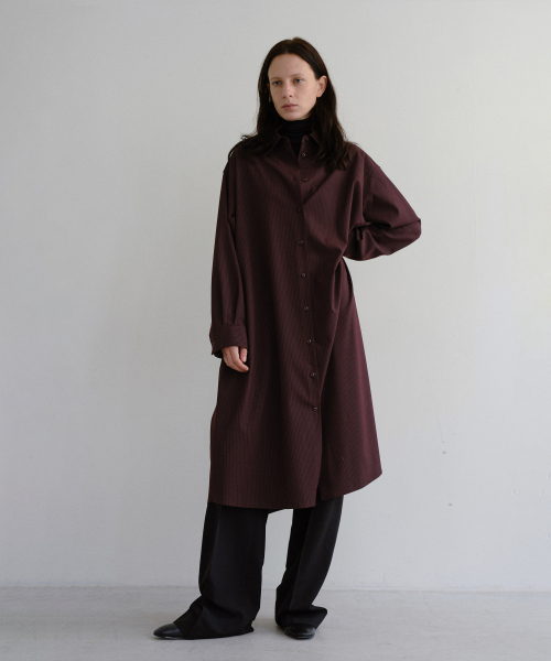 LENAIRE SCARF SHIRT DRESS (BLACK CHERRY STRIPE)
