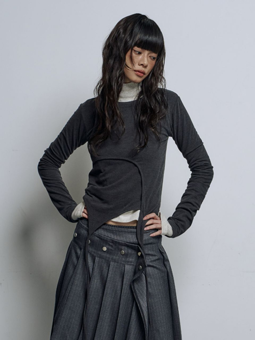 UNBAL STRING DOUBLE LOOP TOP T-SHIRT 3COLOR