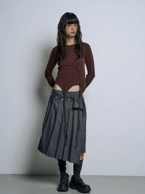 UNBAL STRING DOUBLE LOOP TOP T-SHIRT 3COLOR