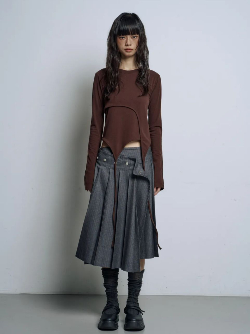 UNBAL STRING DOUBLE LOOP TOP T-SHIRT 3COLOR