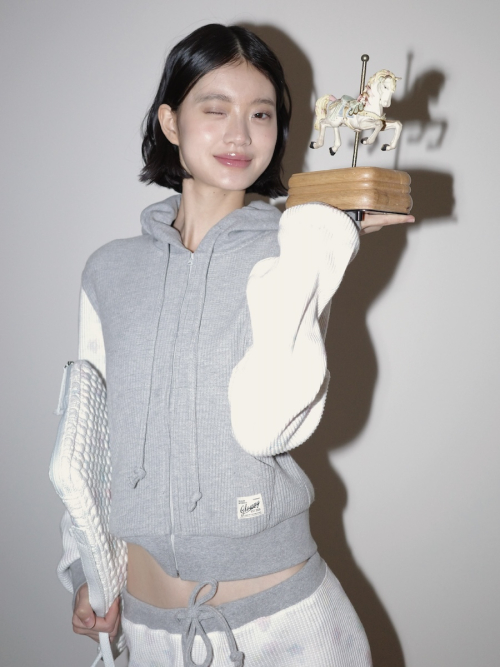 CONTRAST DREAMY WAFFLE HOODIE (GRAY)