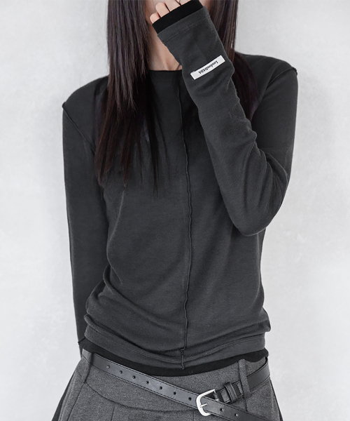 LABEL INCISION LONG SLEEVE T-SHIRT, CHARCOAL