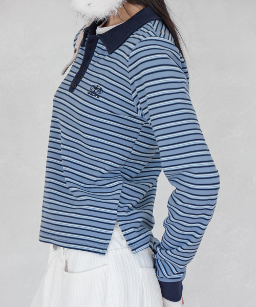 MULTI-STRIPE SLIM COLLAR T-SHIRT, BLUE