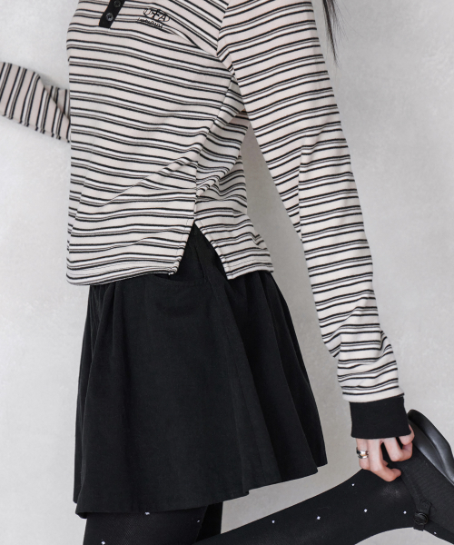 MULTI-STRIPE SLIM COLLAR T-SHIRT, CREAM