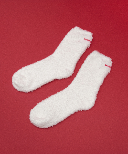 LACE LABEL FLEECE SOCKS WHITE