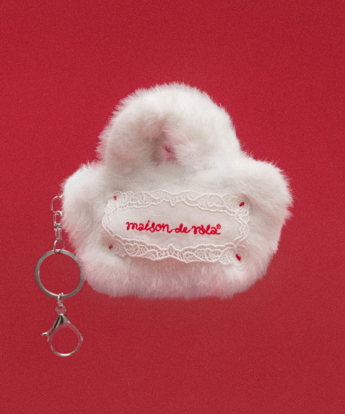 LACE LABEL MINI FUR POUCH KEYRING WHITE