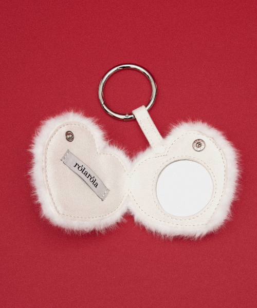 FUR HEART MIRROR KEYRING WHITE