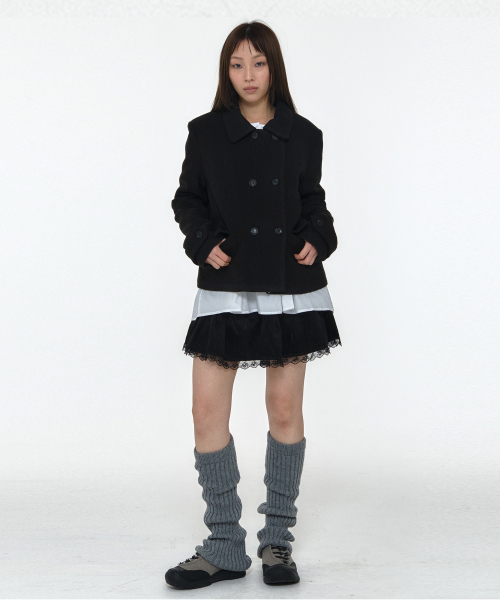 싱글 카라 더블 버튼 미니멀 클래식 크롭 코트 자켓 _2COLOR