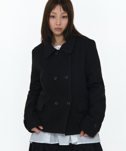 싱글 카라 더블 버튼 미니멀 클래식 크롭 코트 자켓 _2COLOR