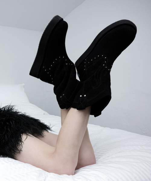 [X ODOR] WESTERN FUR BOOTS / BLACK