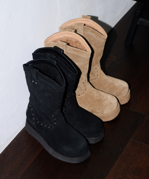 [X ODOR] WESTERN FUR BOOTS / BLACK