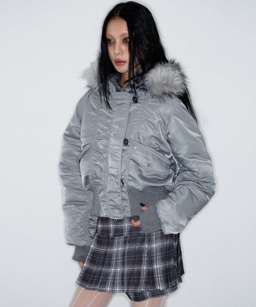 Fur Trim MA-1 Padded Jumper (GREY)