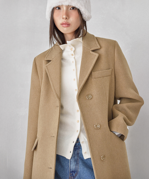 BASIC COLLAR SINGLE WOOL COAT, CAMEL