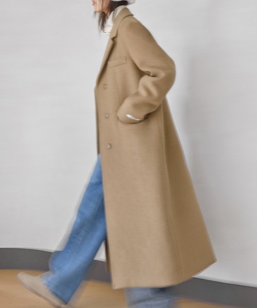 BASIC COLLAR SINGLE WOOL COAT, CAMEL