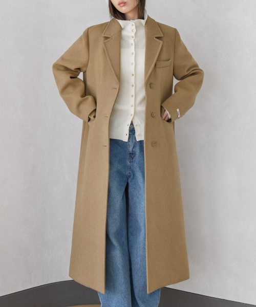 BASIC COLLAR SINGLE WOOL COAT, CAMEL