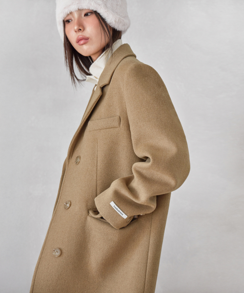 BASIC COLLAR SINGLE WOOL COAT, CAMEL