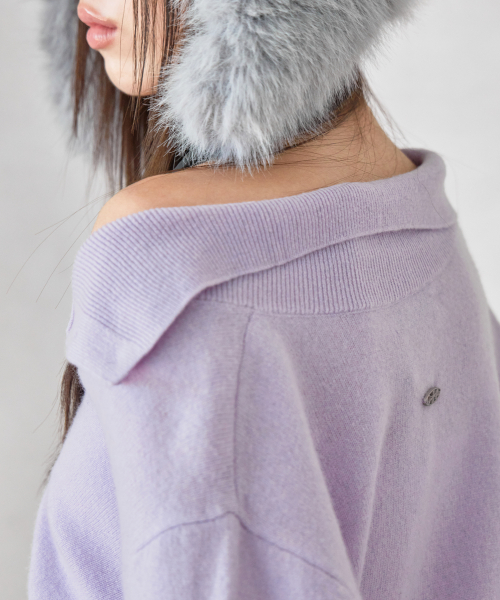 HIGH-NECK BUTTON WOOL CARDIGAN, LAVENDER