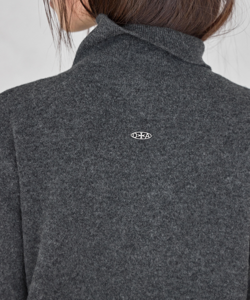 HIGH-NECK BUTTON WOOL CARDIGAN, CHARCOAL