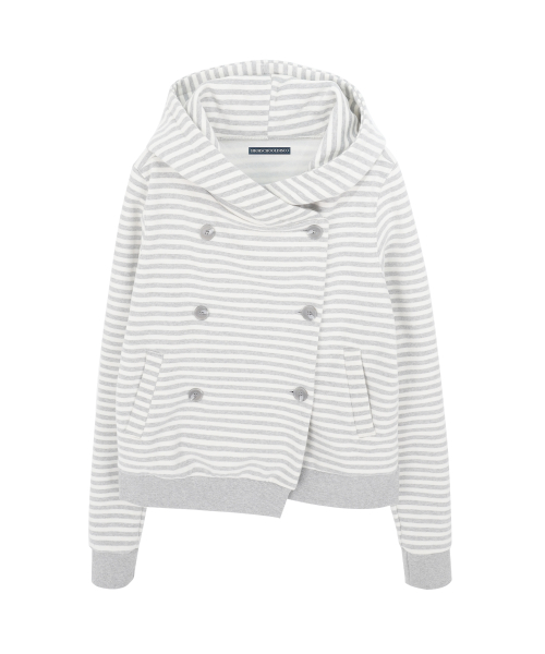 Double Button Stripe Hooded Jacket_Cream Melange Gray