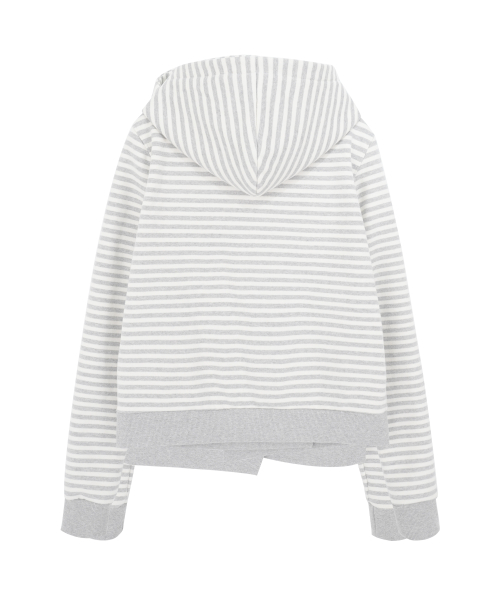 Double Button Stripe Hooded Jacket_Cream Melange Gray