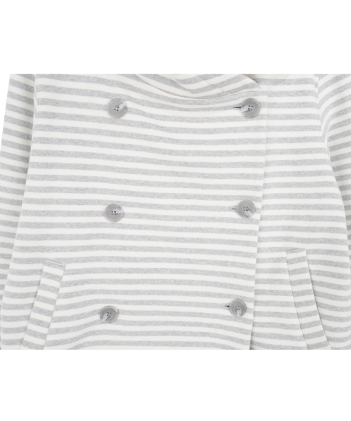 Double Button Stripe Hooded Jacket_Cream Melange Gray