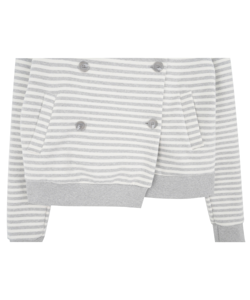 Double Button Stripe Hooded Jacket_Cream Melange Gray