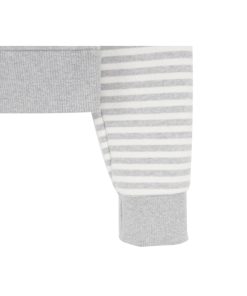 Double Button Stripe Hooded Jacket_Cream Melange Gray