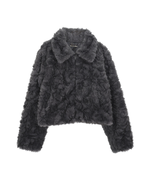 Collar Zip-Up Fur Jacket _ Charcoal