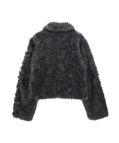 Collar Zip-Up Fur Jacket _ Charcoal