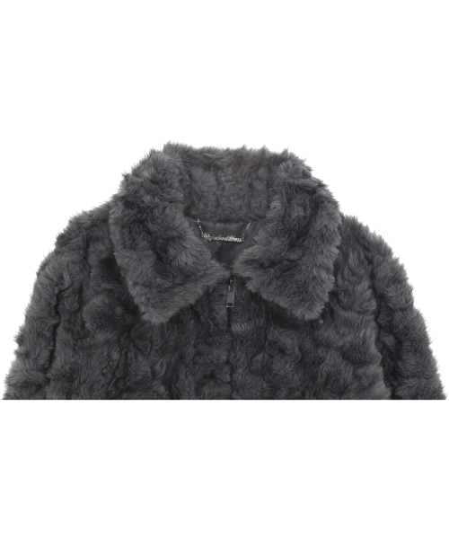Collar Zip-Up Fur Jacket _ Charcoal