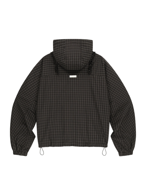 OBLIQUE FRILL HOODED JACKET CHECK GREEN