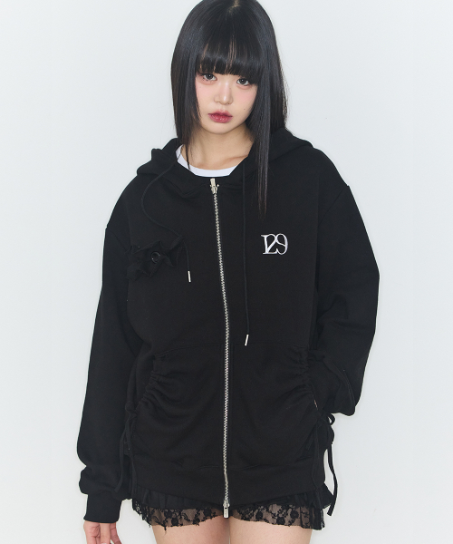 PURE FRILL HOODED ZIP-UP BLACK